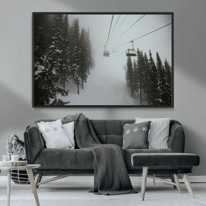 Ski Lift Wall Art Canvas Print – Snowy Pines Misty Landscape