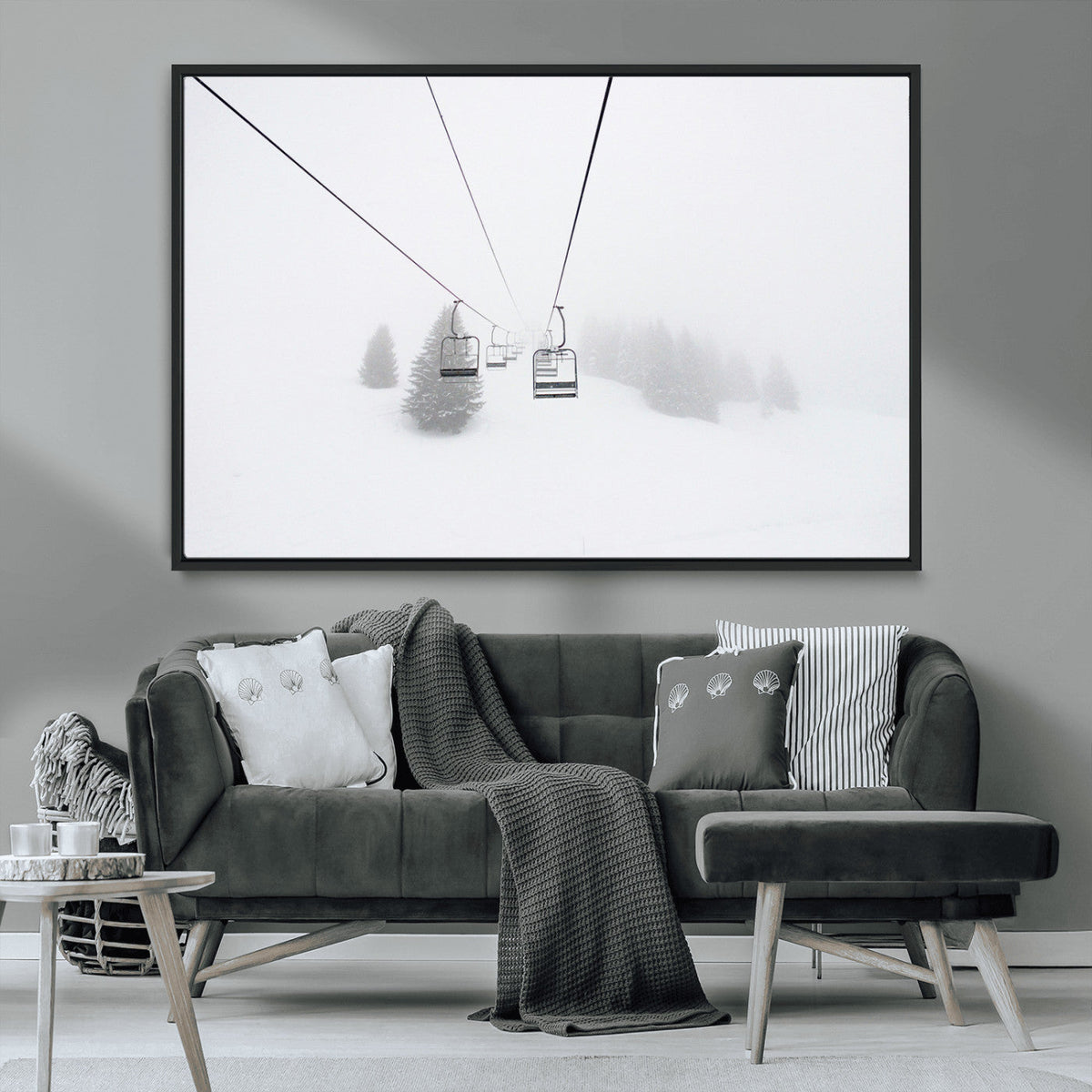 Ski Lift Wall Art Canvas Print – Snowy Alpine Landscape