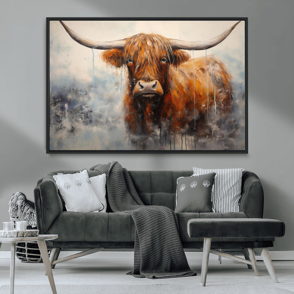 Scottish Highland Wall Art Canvas Print, Framed Longhorn Art