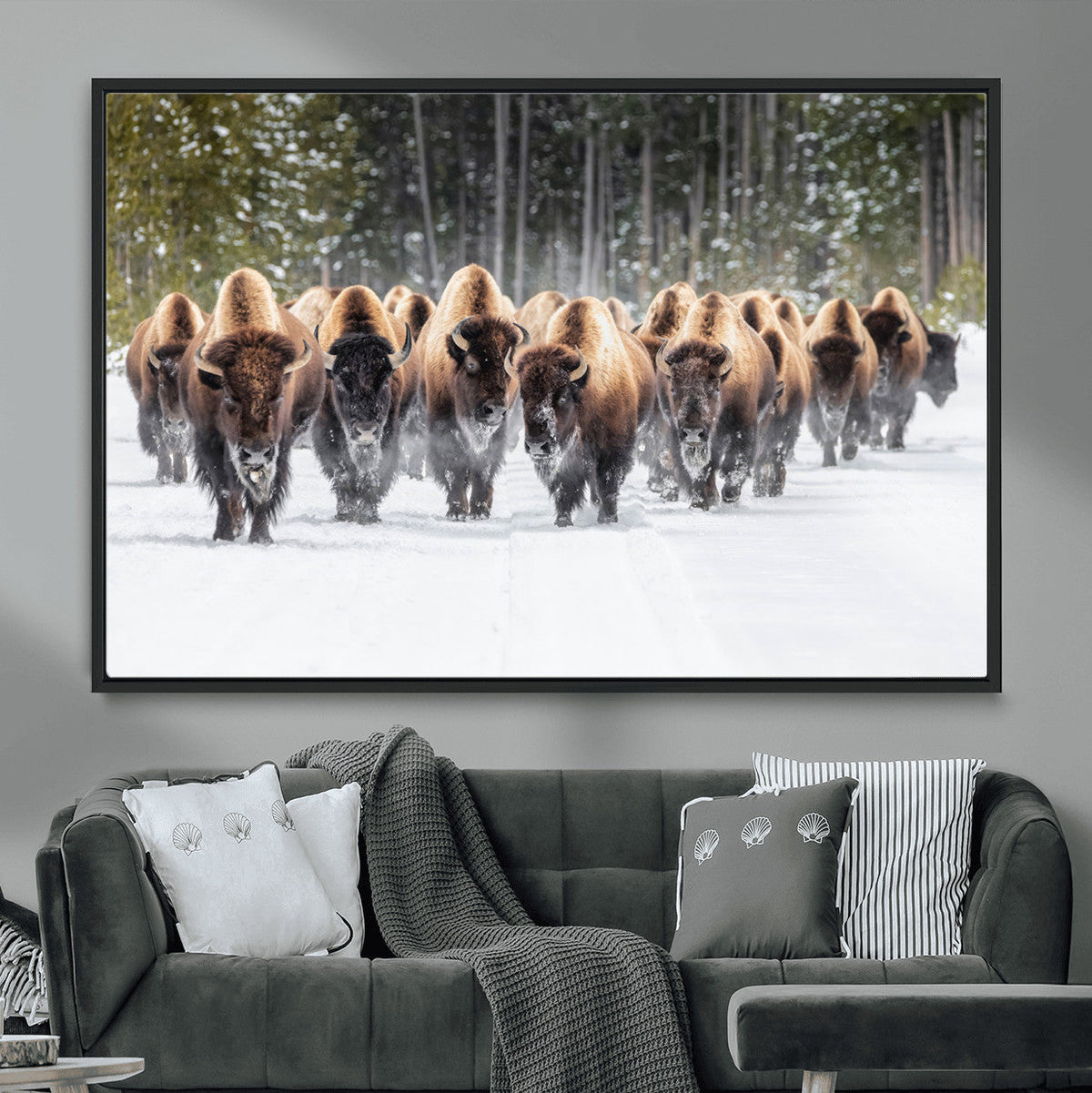 American Bison Herd Wall Art Canvas Print – Powerful Winter