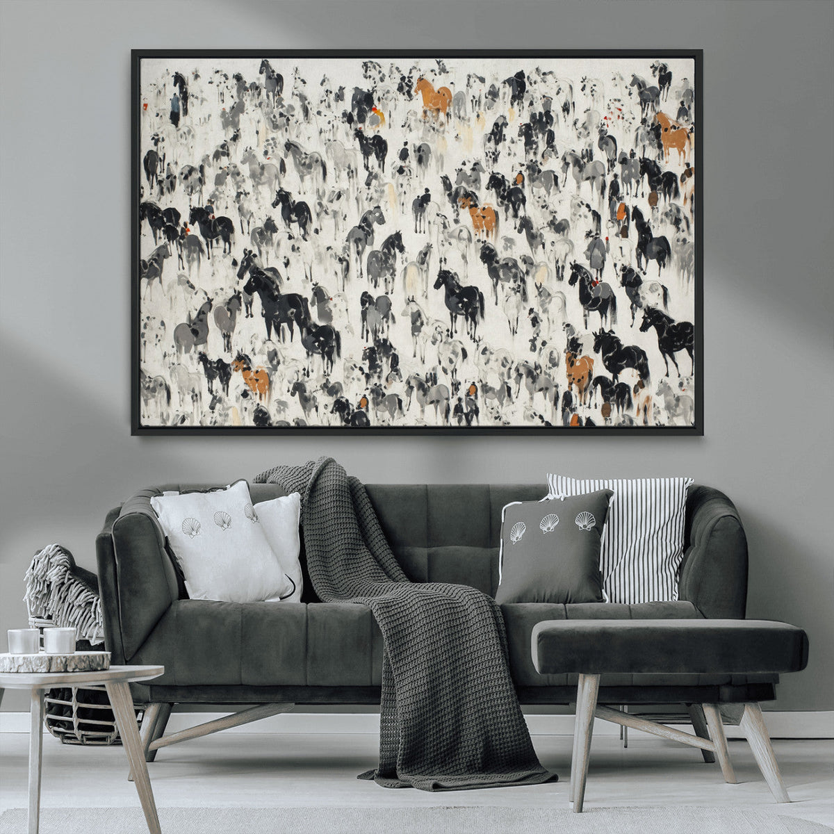 Wild Horse Stampede Wall Art Canvas Print – Monochrome
