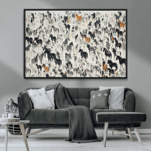 Wild Horse Stampede Wall Art Canvas Print – Monochrome