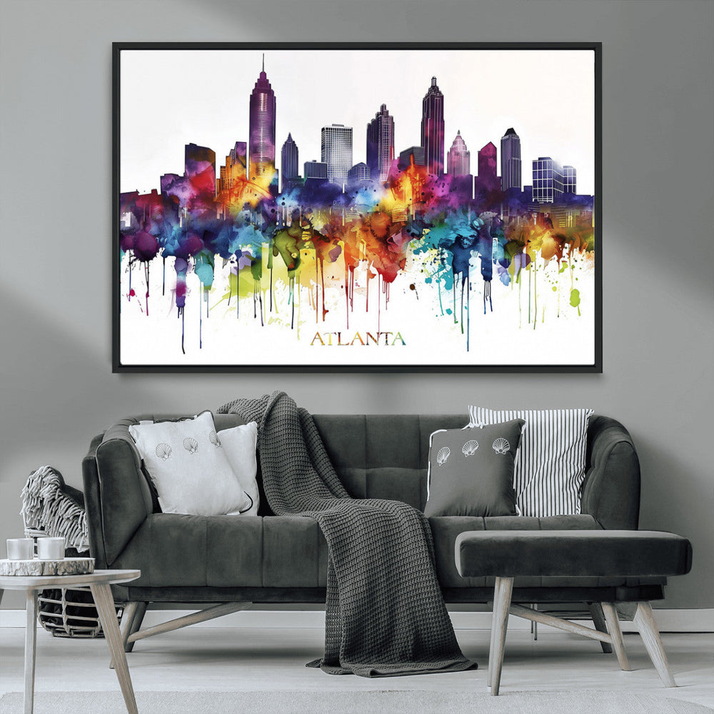 Atlanta Skyline Wall Art Canvas Print – Framed Colorful