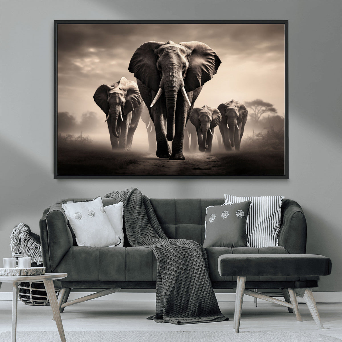 Elephant Family Wall Art Canvas Print, Framed Elephant Wall
