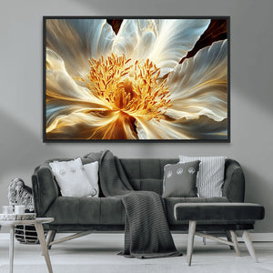 Golden Abstract Flower Canvas Wall Art, Modern Botanical