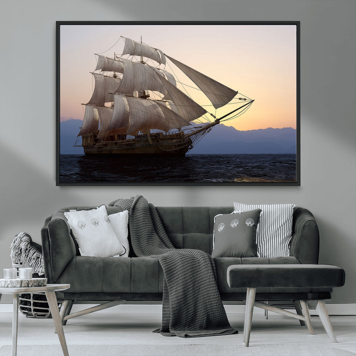 Majestic Sailing Ship Wall Art Canvas Print, Sunset Ocean