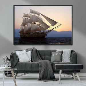 Majestic Sailing Ship Wall Art Canvas Print, Sunset Ocean