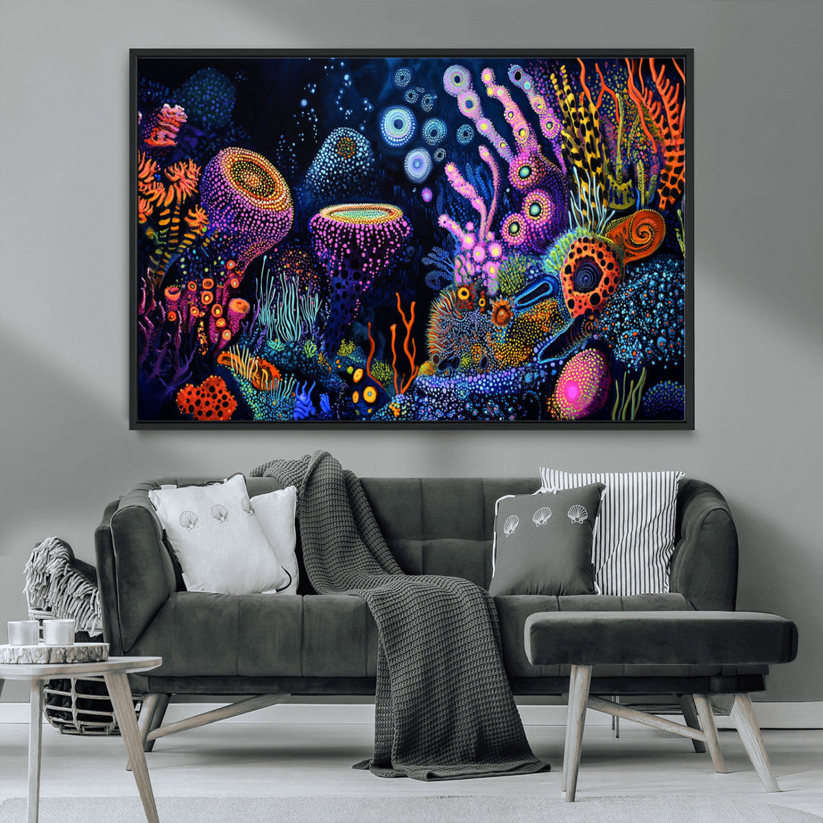 Vibrant Neon Coral Reef Wall Art Canvas Print, Colorful