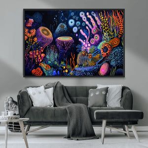 Vibrant Neon Coral Reef Wall Art Canvas Print, Colorful