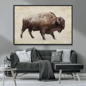 Snow-dusted bison silhouette textured vintage style rugged