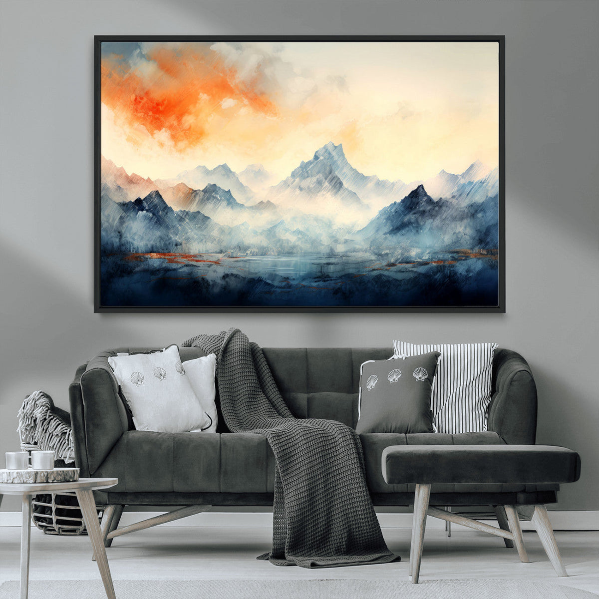 Warm Clouds Abstract Mountain Wall Art Canvas Print