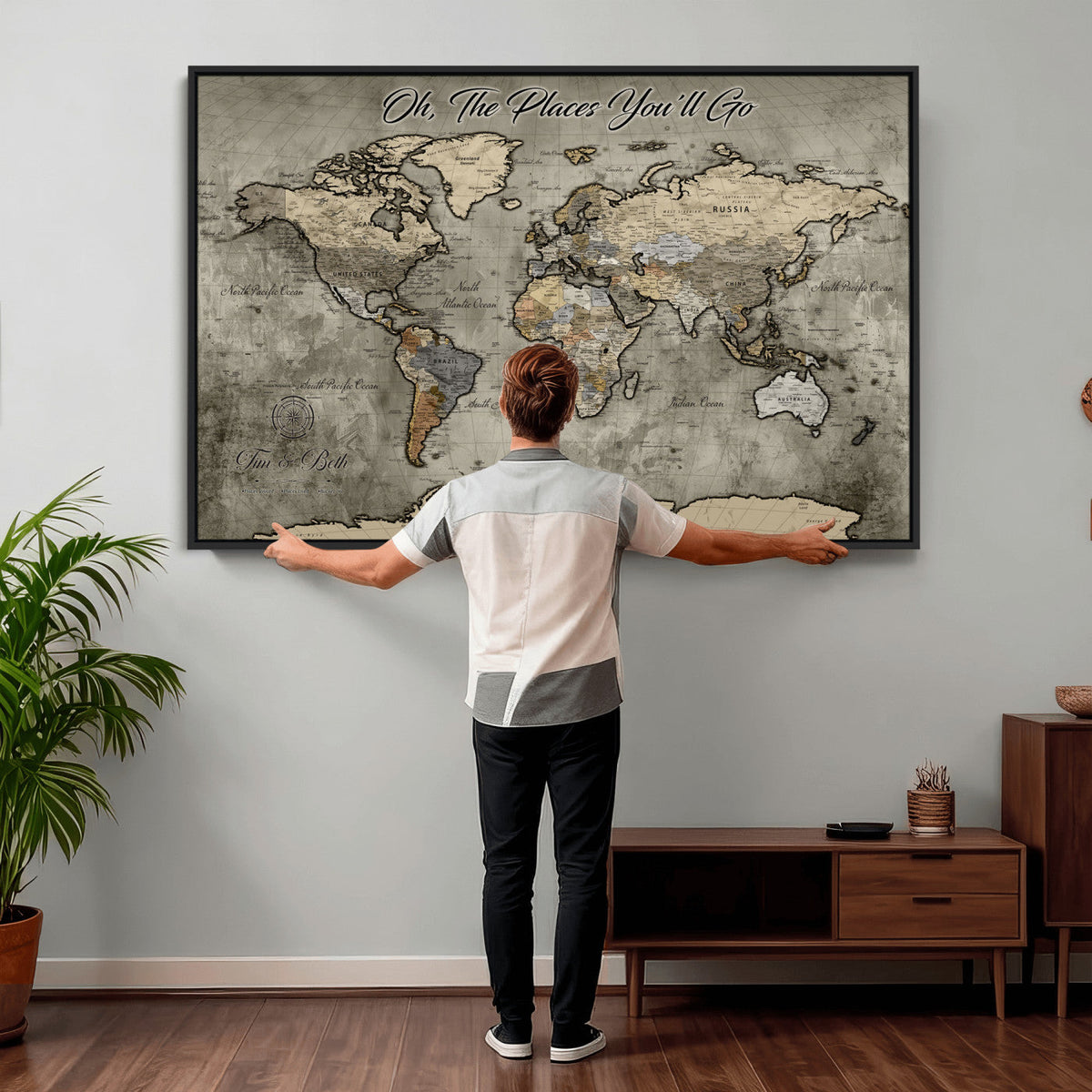 Personalized World Map Wall Art Canvas Print – Custom Push