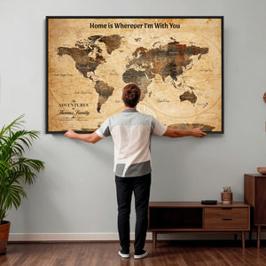 Vintage World Map Canvas Wall Art Print, Personalized