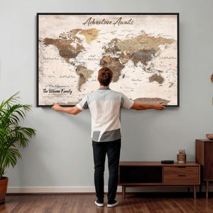 Custom Push Pin World Map Wall Art Canvas Print –