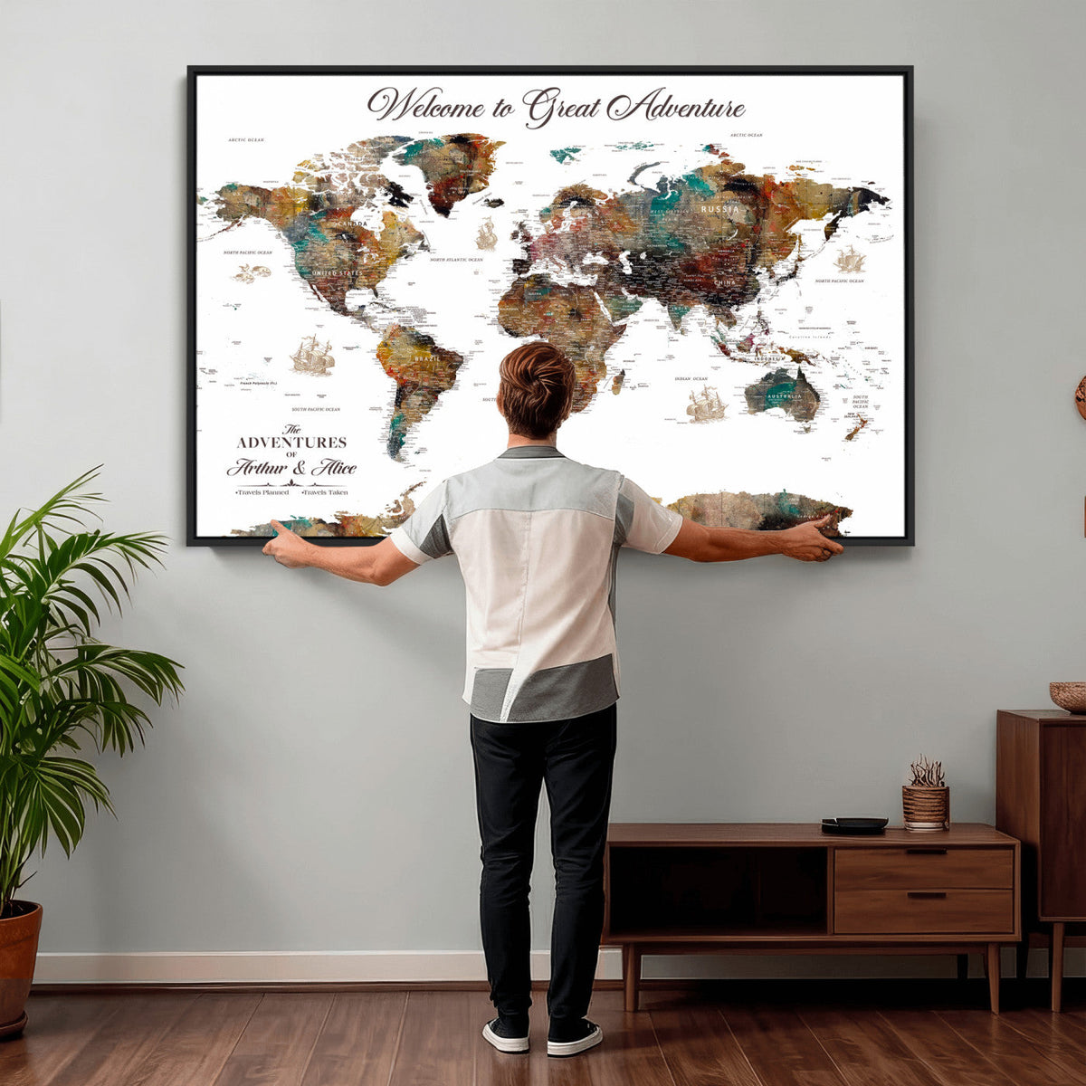 Customizable Framed World Map Canvas Print – Personalized