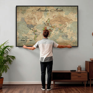 Customize Push Pin World Map Wall Canvas Print –
