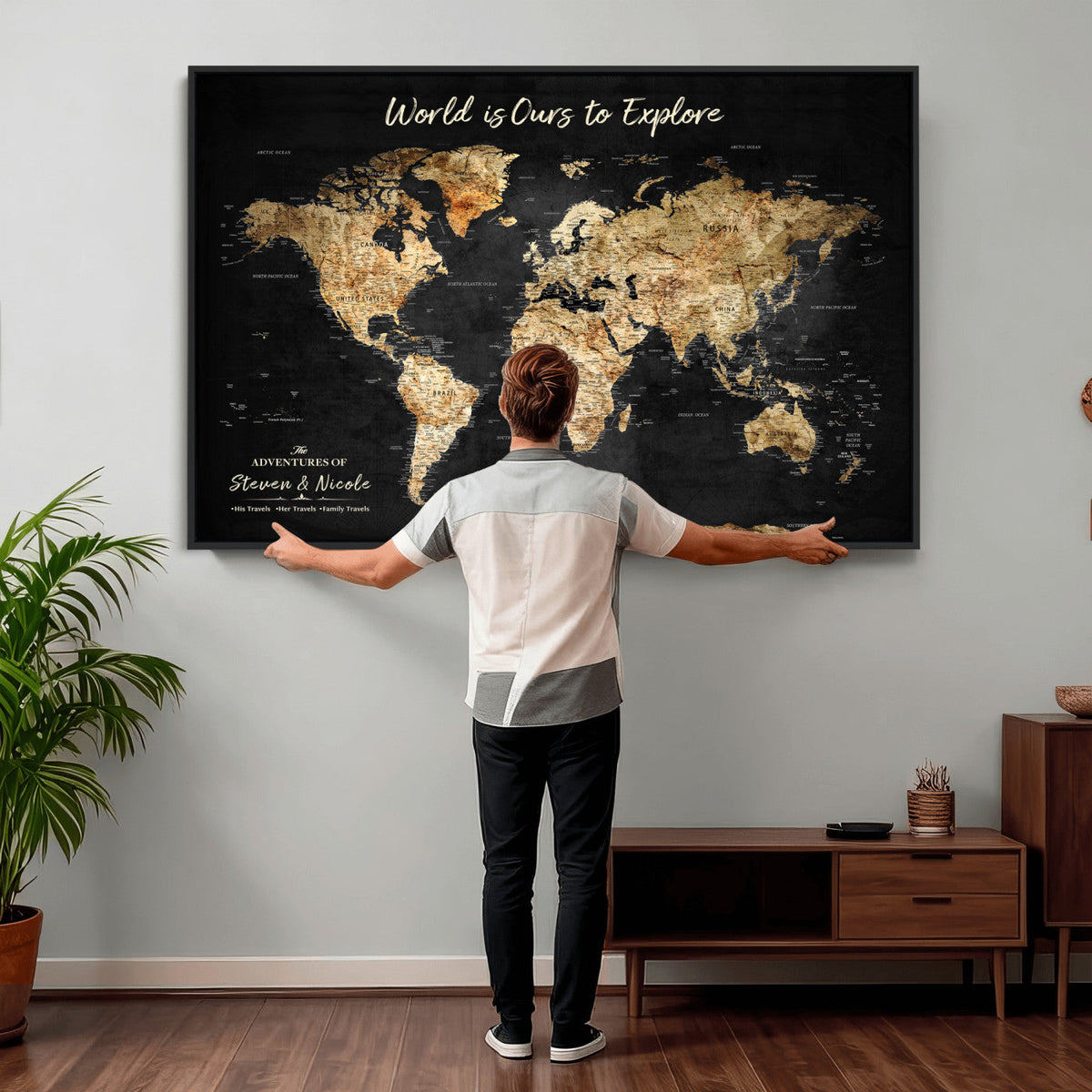 Framed Personalized Push Pin World Map – Custom Travel