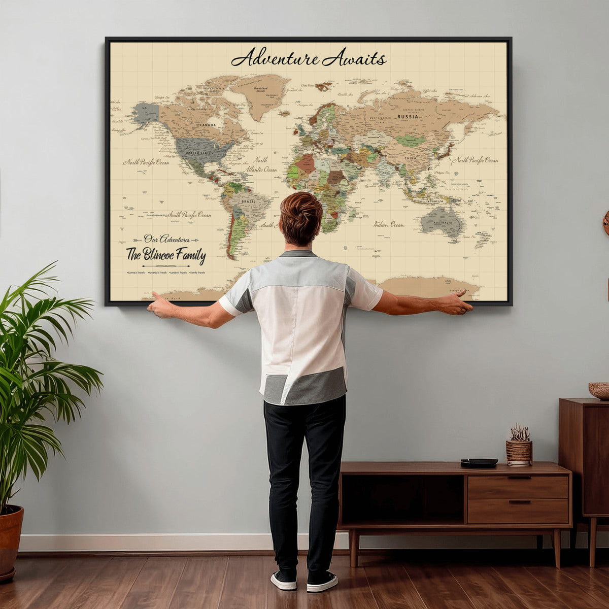 Custom Push Pin World Map Wall Art Canvas Print – Custom