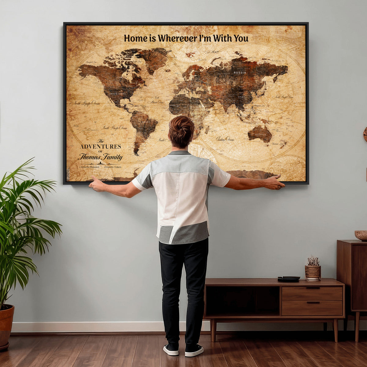 Custom Vintage World Map Canvas Wall Art – Custom Framed