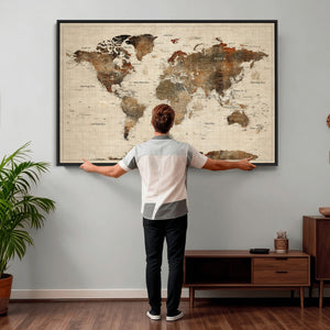 World Map Canvas Print – Framed Detailed Map of the World