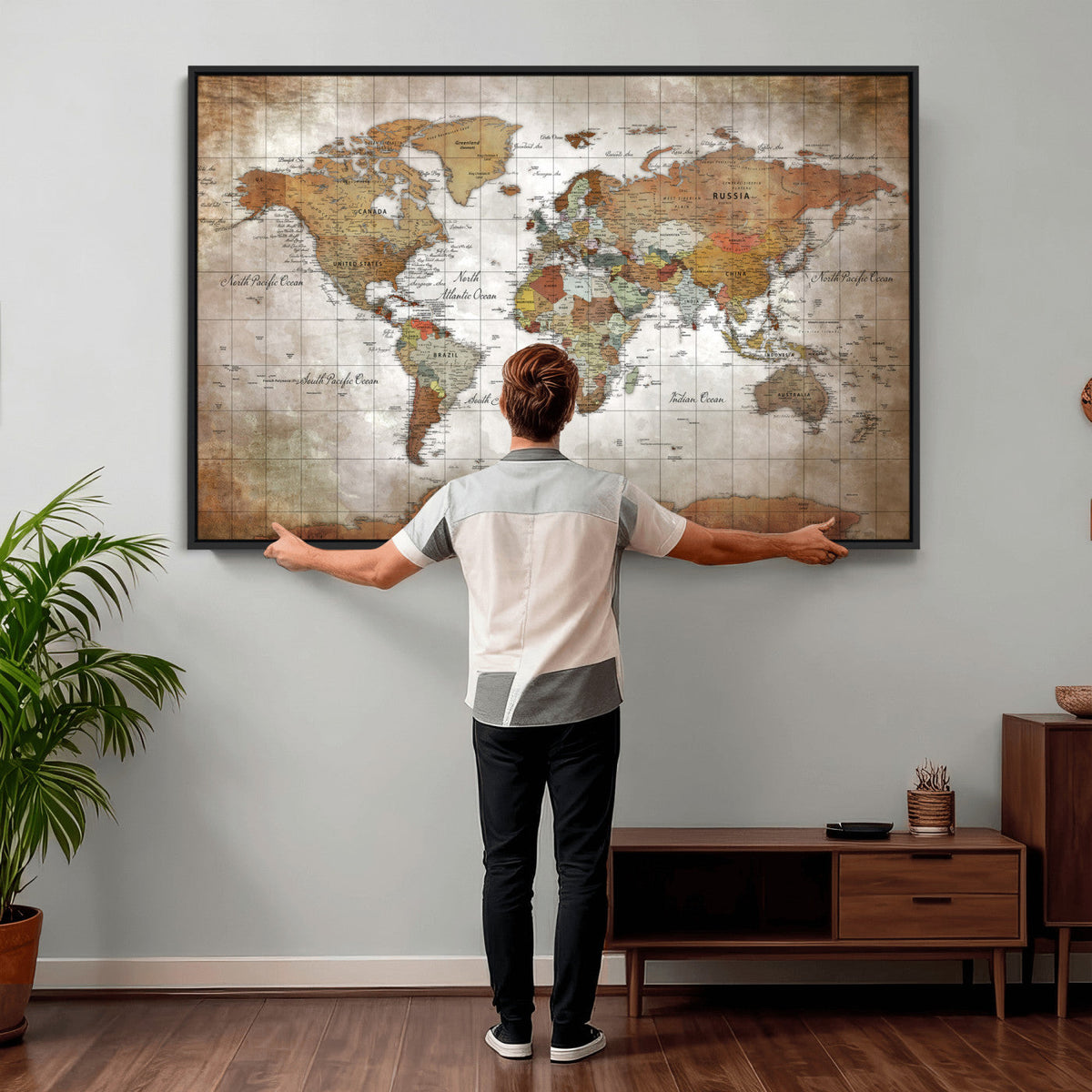 Vibrant Watercolor World Map Canvas Wall Art – Framed Travel