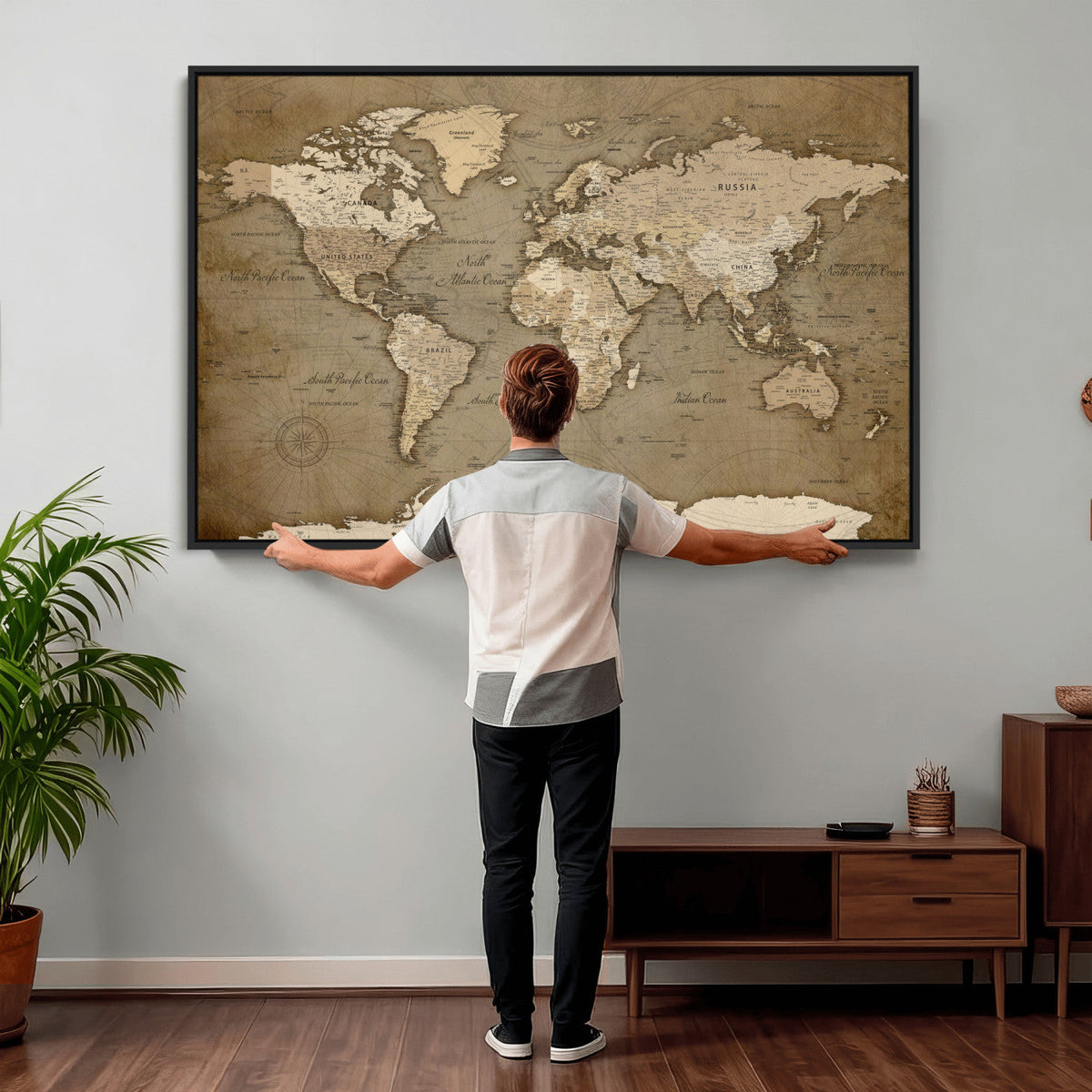 World Map Wall Art Canvas Print, Framed Map Art Picture