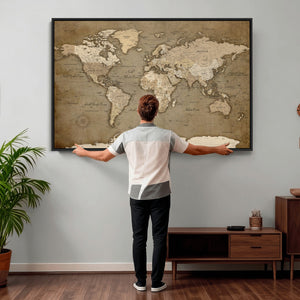 World Map Wall Art Canvas Print, Framed Map Art Picture