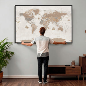 Framed Large World Map Canvas Print for Office Decor
