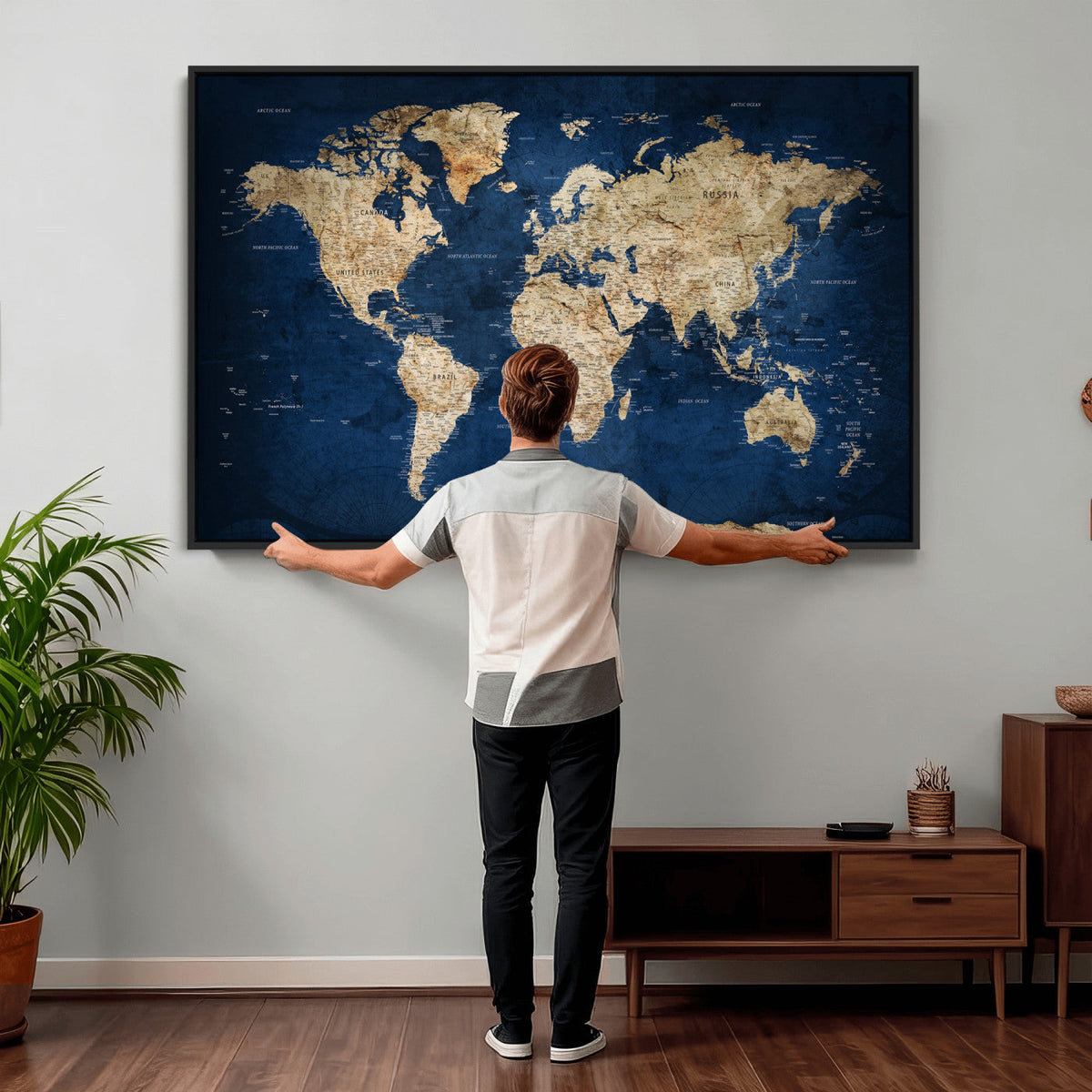 World Map Canvas Print – Framed Travel Map Wall Art for