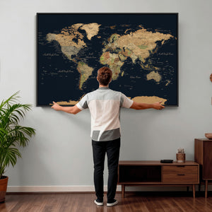 Vintage World Map Canvas on the Dark Background Wall Art