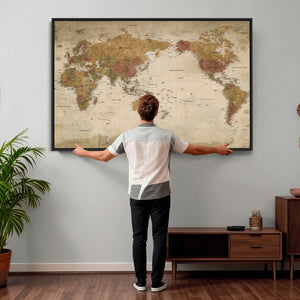 Vintage Detailed World Map Wall Art Canvas Print – Antique