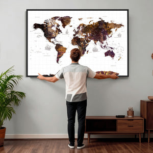 Rustic World Map Wall Art Canvas Print | Large World Map on