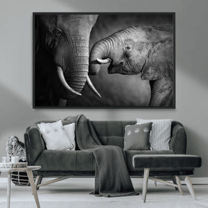 Elephant Family Wall Art Canvas, Framed Elephant Family