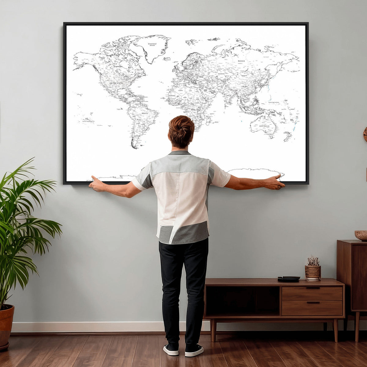 World Map Canvas Print – Framed Modern Detailed Map of the