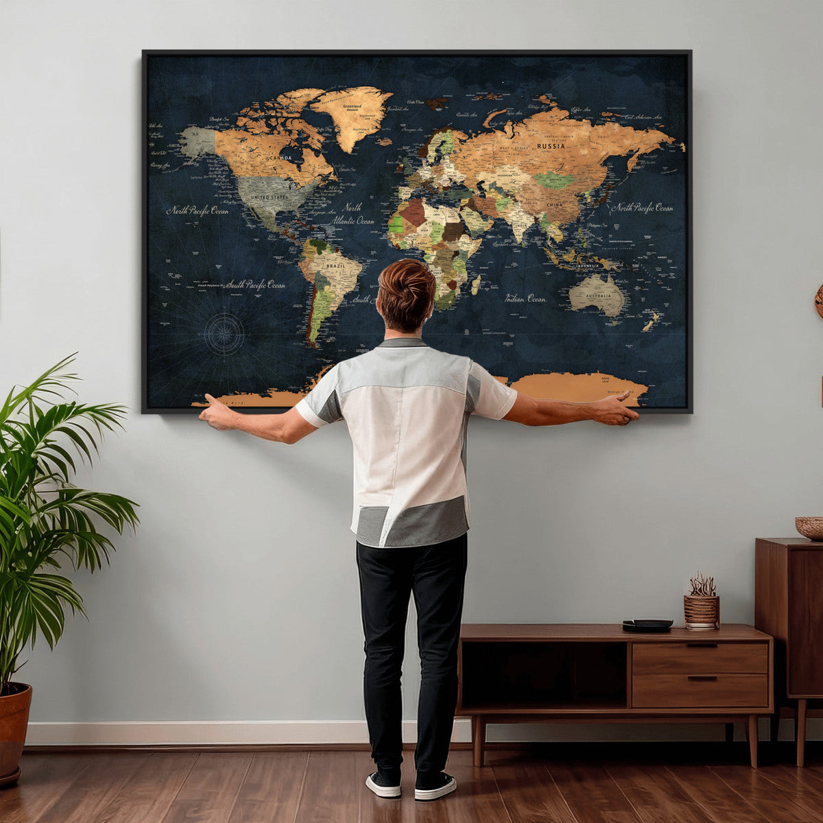 Vintage World Map Canvas Wall Art – Detailed Map with