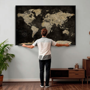 Push Pin World Map Canvas Wall Art Print, Interactive Travel