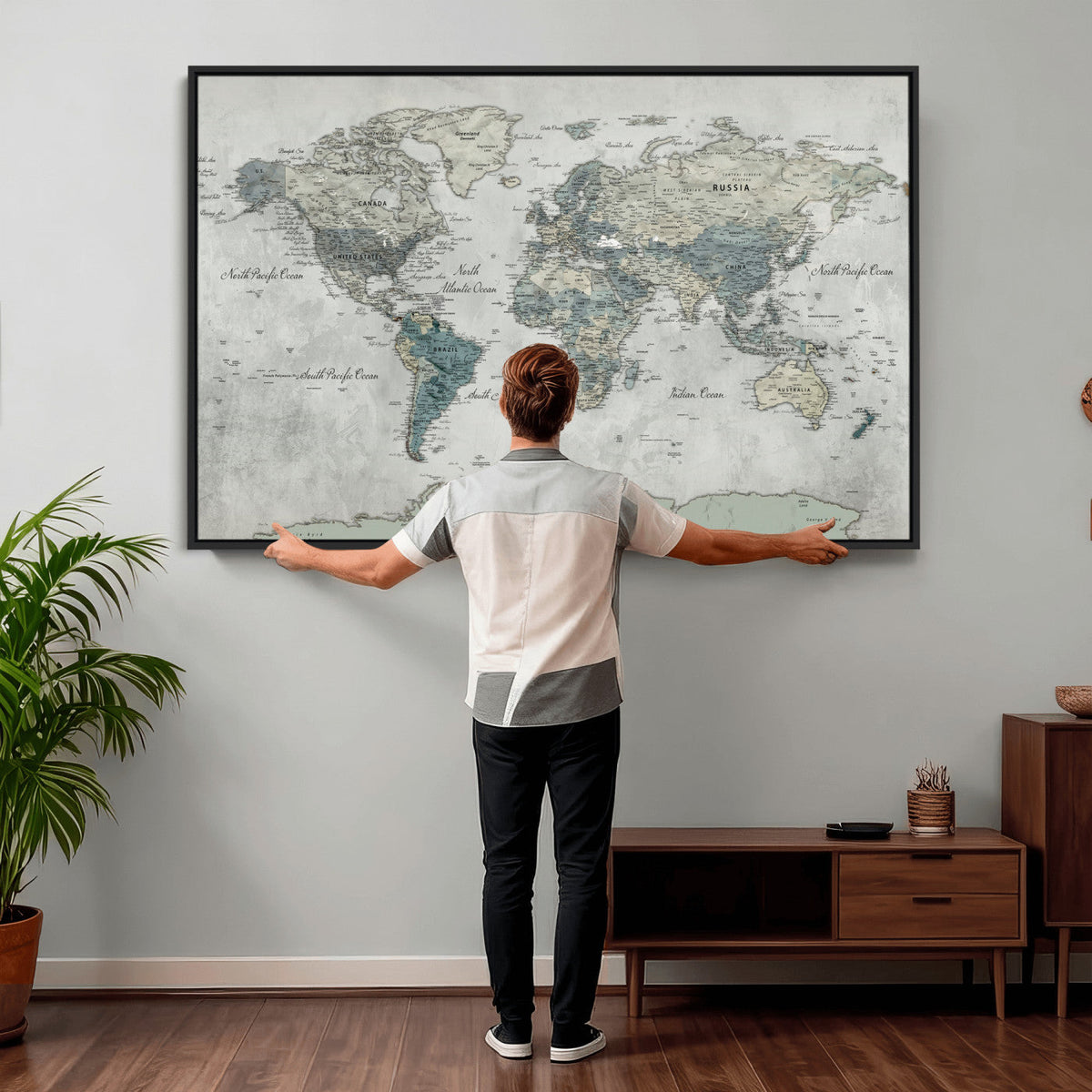 Neutral Vintage World Map Canvas Wall Art Print, Classic Map