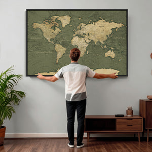 Large World Map Canvas Wall Art Print for Study Room Decor -