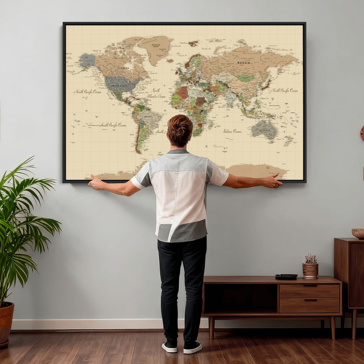 Extra Large World Map Canvas Print – Detailed Map of the