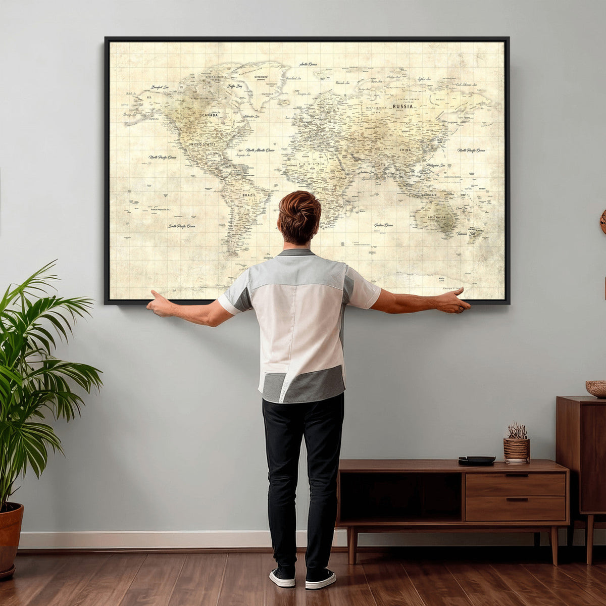 Colorful Watercolor World Map Canvas Wall Art – Framed