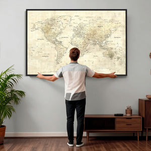 Colorful Watercolor World Map Canvas Wall Art – Framed