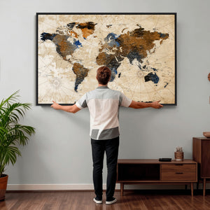 World Map Canvas Print – Framed Travel Map Wall Art for