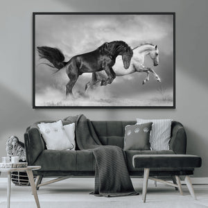 Wild Horses Wall Art Canvas Print – Framed Black and White
