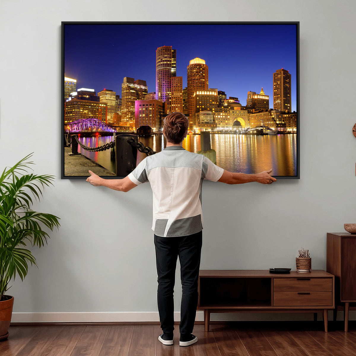Boston Wall Art Canvas Print, Boston City Downtown Night