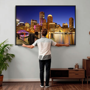 Boston Wall Art Canvas Print, Boston City Downtown Night