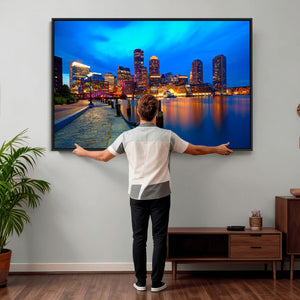 Boston Wall Art Canvas Print, Boston City Downtown Night