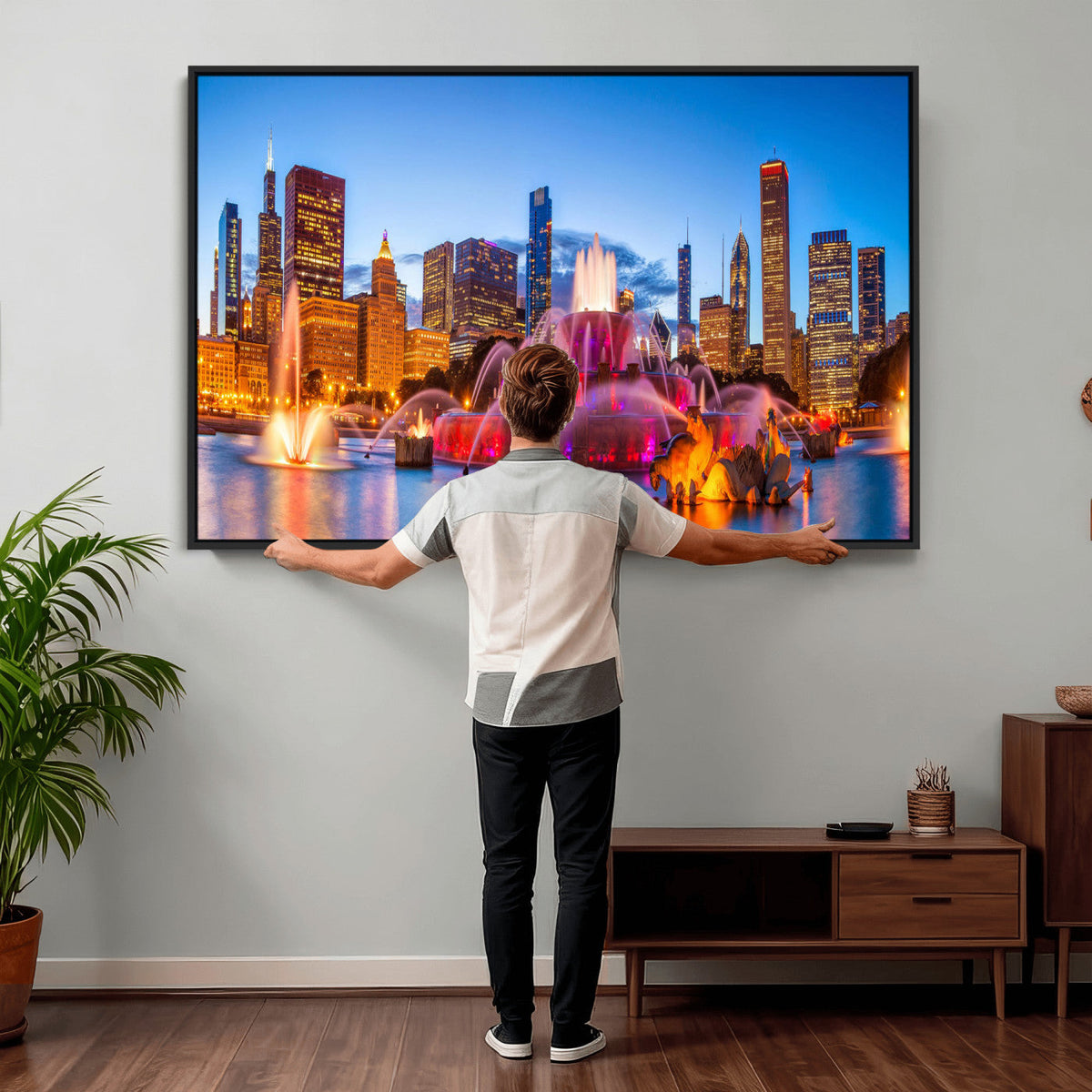 Chicago Wall Art Canvas Print, Chicago City Downtown Night