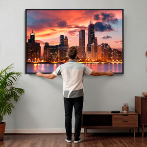 Chicago Wall Art Canvas Print - Chicago City Downtown Night