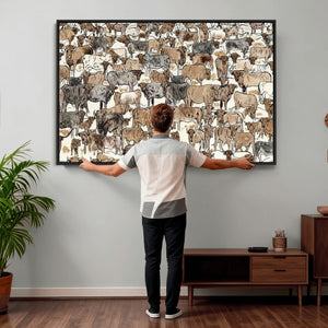Abstract Longhorn Wall Art Canvas Print - Cow Animal Drawing