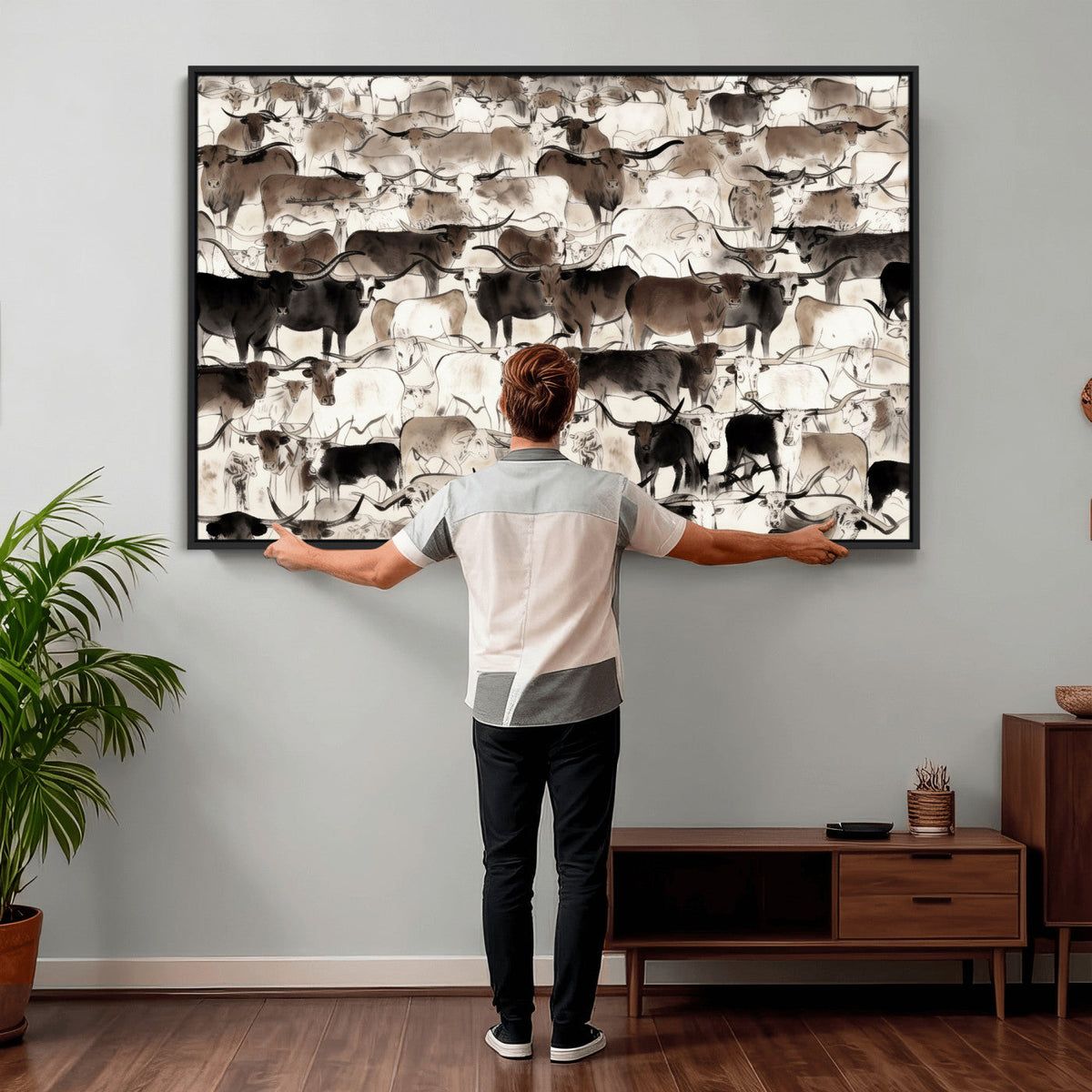 Abstract Texas Longhorn Print - Longhorn Herd Print for